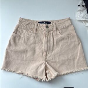 Hollister Tan High Waist Shorts with Frayed Hem